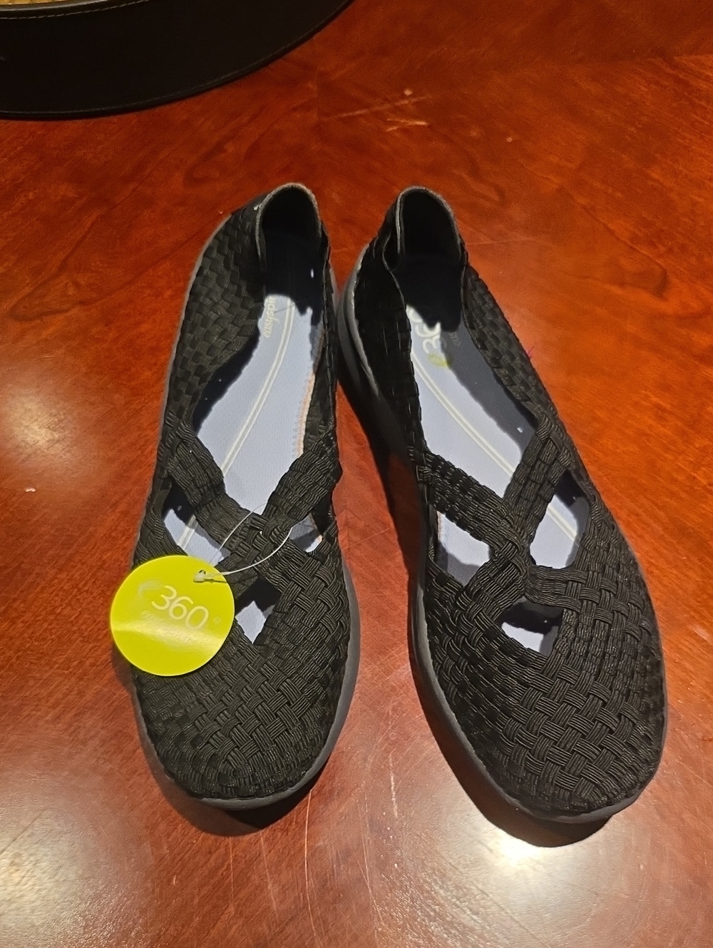 Easy Spirit Black Woven Slip-On Flats with Crisscross Straps
